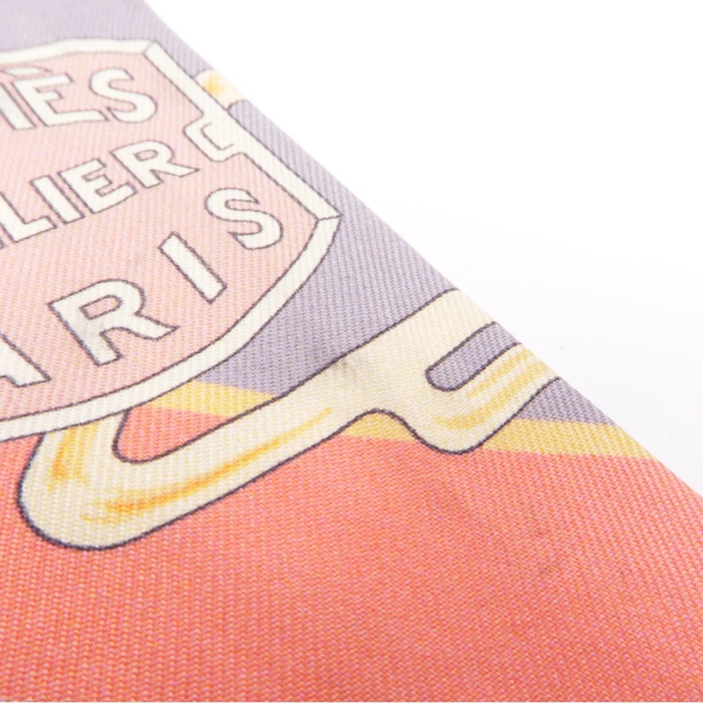 HERMES Twilly Scarf Scarves Silk Gray Orange Yellow - Picture 9 of 10